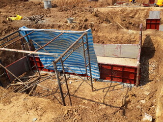Fototapeta na wymiar Set up scaffolding and enter building foundation construction drawings.