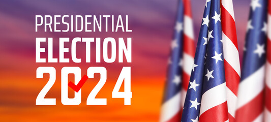 United States presidential election in 2024. USA flag on sunset background. 3d illustration.