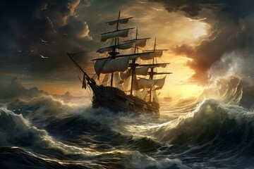 Obraz premium A ship caught up in a storm