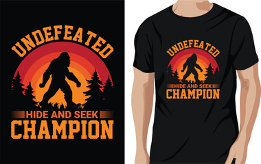 Vector undefeated hide and seek champion - bigfoot quotes t shirt design for adventure lovers - obrazy, fototapety, plakaty