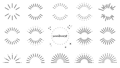 シンプルな集中線（サンバースト）のイラスト素材セット　Sunburst コピースペース