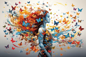 Fototapeta premium Amazing Transformations showcased in a dynamic artwork. Metamorphosing shapes and colors illustrate the evolution of life and innovation. Generated with AI