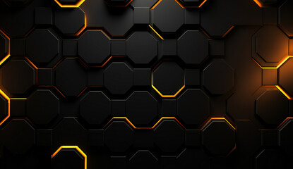 Abstract technology black hexagon and irregular surfaces background
