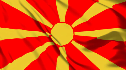 北マケドニアの国旗がはためいています。 - obrazy, fototapety, plakaty