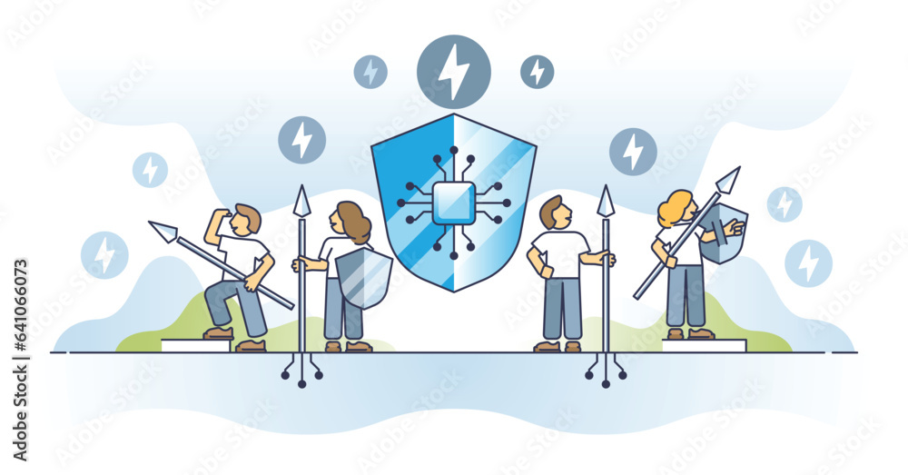 Aufkleber cybersecurity and digital information protection from attacks outline concept. safe online environme