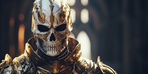 illustration of skeleton knight in armor knight, generative AI - obrazy, fototapety, plakaty