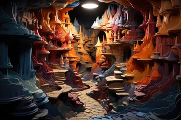 Fototapeta na wymiar Imaginary Landscapes depict breathtaking vistas that exist realms of creativity. Whimsical terrains, vibrant colors, surreal elements,Generated with AI