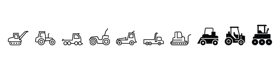 Wheel loader icon, Industrial Vehicles Icons, Heavy and construction machinery icon, Tractor loader glyph icon. wheel loader icon set, loader icons