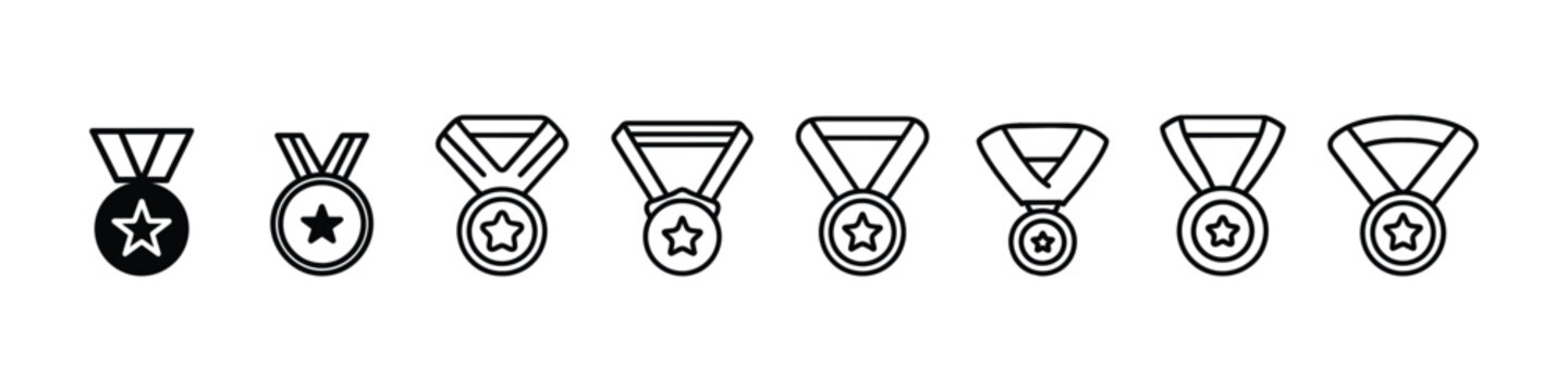 Medal Icon set. medal thin line icon, Medal icon modern line style. medal line icons, Award icon. Achieve vector icons illustration sign. Award vector icons. Achievement sign