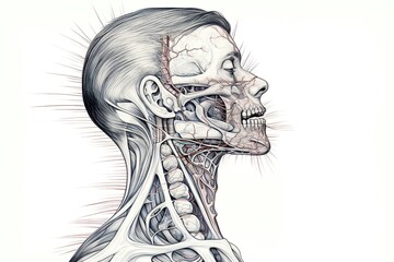 Nervous system retro drawing , offering educational insights for students, medical professionals,white background,Generated with AI