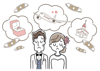 イラスト素材：落ち込む新郎新婦
