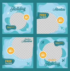Social media travel post promotion design, abstract background. Digital banner design, poster, flyer, editable.