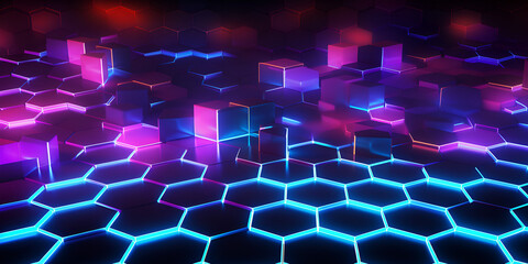 3d Render Of Pink Blue And Black Hexagon Pattern Background