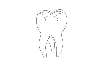 Continuous one single line drawn Tooth logo.Dentistry.The molar tooth.