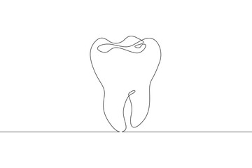 Continuous one single line drawn Tooth logo.Dentistry.The molar tooth.