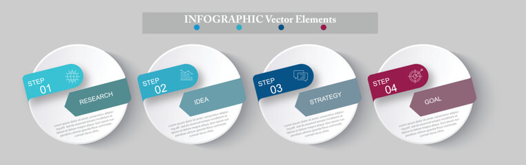 Business data visualization, infographic template with steps on gray background, illustration