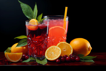 glass of orange juice with fruits