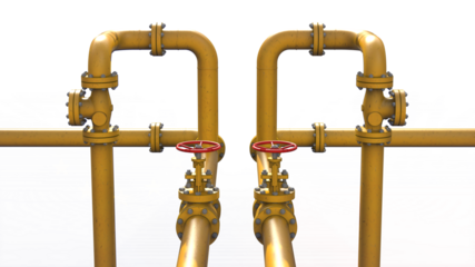 Oil and gas processing plant with pipe line valves. Steel pipelines and valves. Oil pipeline valves in the oil and gas industry. Png transparency