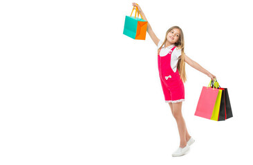 teen girl at shopping sale on background with copy space.
