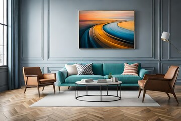 vibrant canvas of motion and vitality with an abstract ,interior of living room