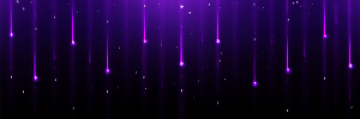 Obraz premium Night sky background with shooting stars. Vector realistic illustration of bright asteroid lights falling down with sparkling neon trails, magic fireballs flying at cosmic speed in space universe