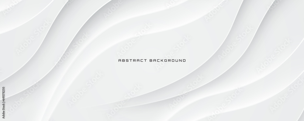 Poster 3d white geometric abstract background overlap layer on bright space with waves decoration. minimali