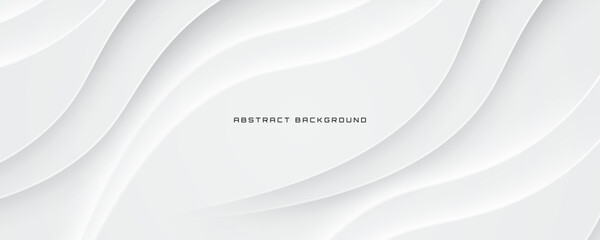 3D white geometric abstract background overlap layer on bright space with waves decoration. Minimalist modern graphic design element cutout style concept for banner, flyer, card, or brochure cover