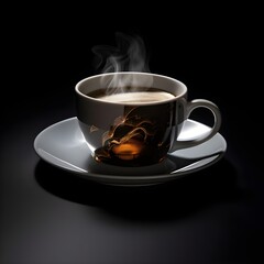 Hot cup of coffee in dark background