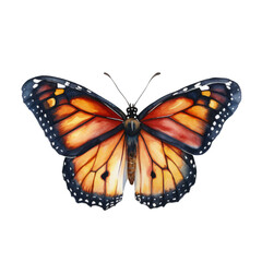 Monarch butterfly watercolor clipart on transparent background. Generative AI illustration