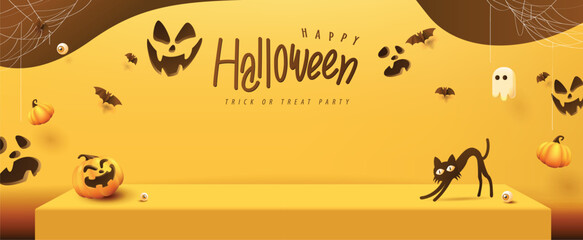 Halloween banner Studio table room product display with copy space