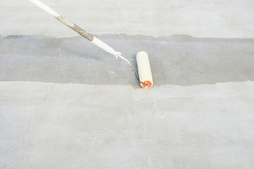 Renovation or construction work. To using roller to painting mortar cement or finishing material for repair crack, skim coat or improvement surface of concrete pavement floor or slab for driveway.
