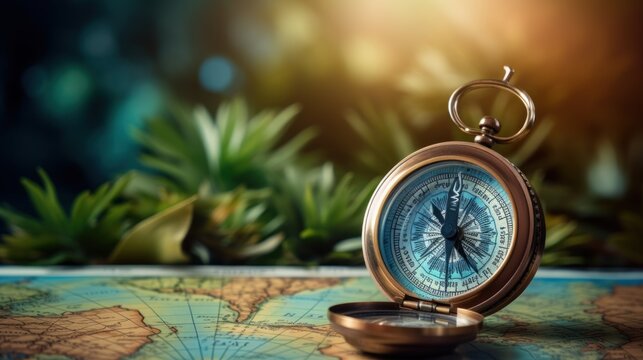 Close up compass navigating in travel concept. © sawitreelyaon