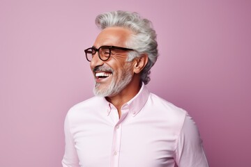 Handsome businessman 50s mid age elderly senior model man with grey hair laughing and smiling. Mature old man close up portrait. Healthy face skin care beauty, skincare cosmetics, dental.	