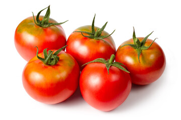 A group of natural tomatoes on a white background. Red natural tomatoes.