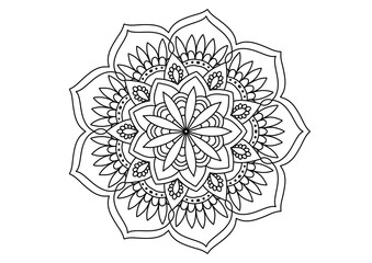Mandala drawing on a white background, Ethnic mandala outline hand drawn, Decorative monochrome ethnic mandala pattern Islam, Arabic, Indian, Morocco.