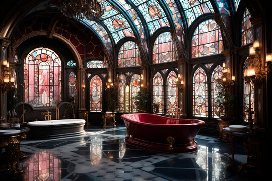 bathroom in hotel, gothic style, ai generated