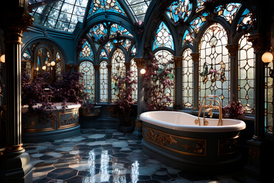 bathroom in hotel, gothic style, ai generated