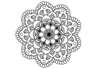 Mandala drawing on a white background, Ethnic mandala outline hand drawn, Decorative monochrome ethnic mandala pattern Islam, Arabic, Indian, Morocco.