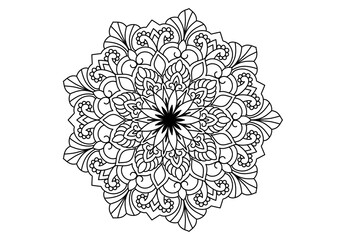 Mandala drawing on a white background, Ethnic mandala outline hand drawn, Decorative monochrome ethnic mandala pattern Islam, Arabic, Indian, Morocco.
