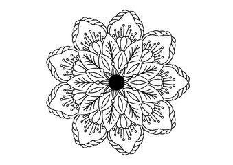 Mandala drawing on a white background, Ethnic mandala outline hand drawn, Decorative monochrome ethnic mandala pattern Islam, Arabic, Indian, Morocco.