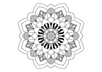 Mandala drawing on a white background, Ethnic mandala outline hand drawn, Decorative monochrome ethnic mandala pattern Islam, Arabic, Indian, Morocco.
