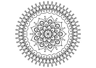 Mandala drawing on a white background, Ethnic mandala outline hand drawn, Decorative monochrome ethnic mandala pattern Islam, Arabic, Indian, Morocco.