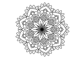 Mandala drawing on a white background, Ethnic mandala outline hand drawn, Decorative monochrome ethnic mandala pattern Islam, Arabic, Indian, Morocco.