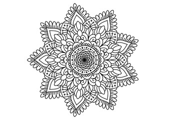 Mandala drawing on a white background, Ethnic mandala outline hand drawn, Decorative monochrome ethnic mandala pattern Islam, Arabic, Indian, Morocco.