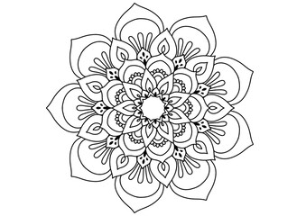 Mandala drawing on a white background, Ethnic mandala outline hand drawn, Decorative monochrome ethnic mandala pattern Islam, Arabic, Indian, Morocco.