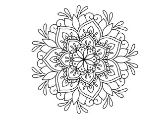 Mandala drawing on a white background, Ethnic mandala outline hand drawn, Decorative monochrome ethnic mandala pattern Islam, Arabic, Indian, Morocco.