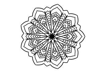 Mandala drawing on a white background, Ethnic mandala outline hand drawn, Decorative monochrome ethnic mandala pattern Islam, Arabic, Indian, Morocco.