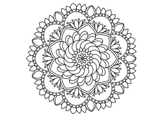 Mandala drawing on a white background, Ethnic mandala outline hand drawn, Decorative monochrome ethnic mandala pattern Islam, Arabic, Indian, Morocco.