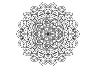 Mandala drawing on a white background, Ethnic mandala outline hand drawn, Decorative monochrome ethnic mandala pattern Islam, Arabic, Indian, Morocco.