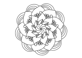 Mandala drawing on a white background, Ethnic mandala outline hand drawn, Decorative monochrome ethnic mandala pattern Islam, Arabic, Indian, Morocco.